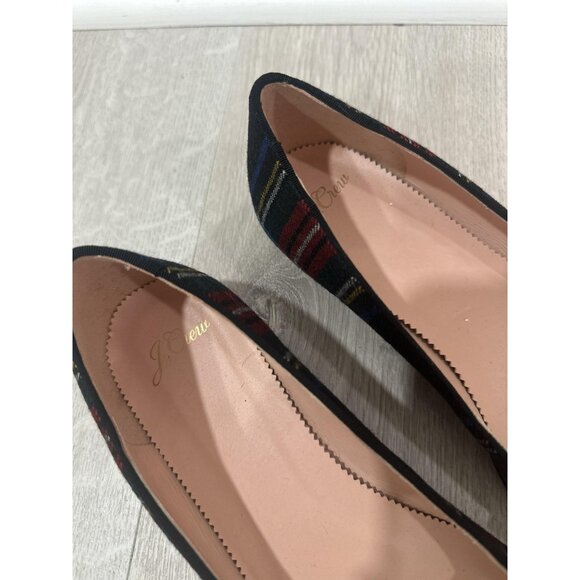 J Crew Pointed Toe Flats Womens Sz 9.5 Black Tartan Plaid Rhinestone Bow Preppy - Picture 4 of 9
